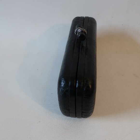 Womens Bloomingdale's Black Croc Embossed Leather Pochette Notch Clutch Handbag - Picture 5 of 12